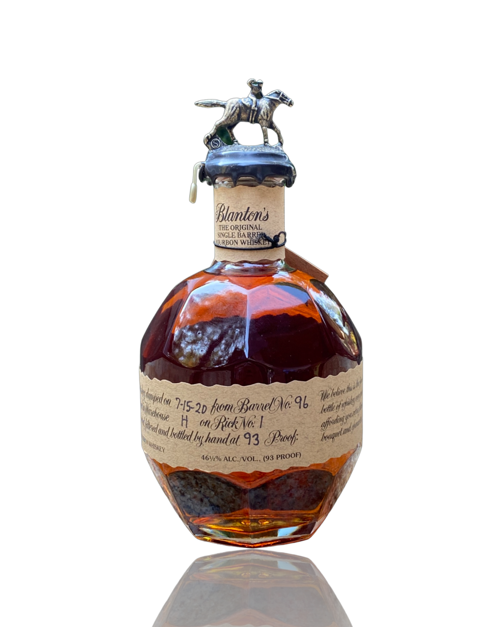 Blanton's Original Single Barrel bourbon bottle on a black background