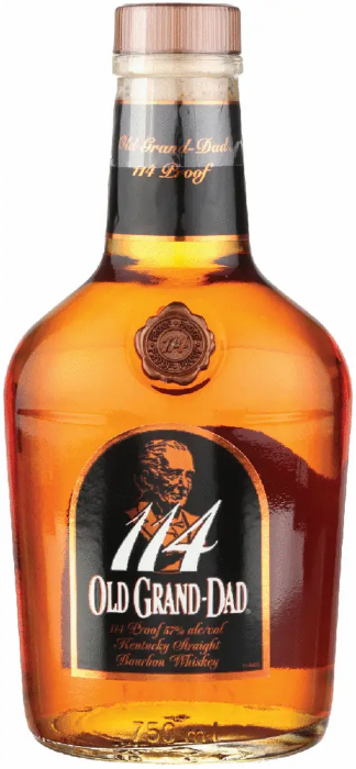 A high-proof pour of dark bourbon in dramatic low lighting